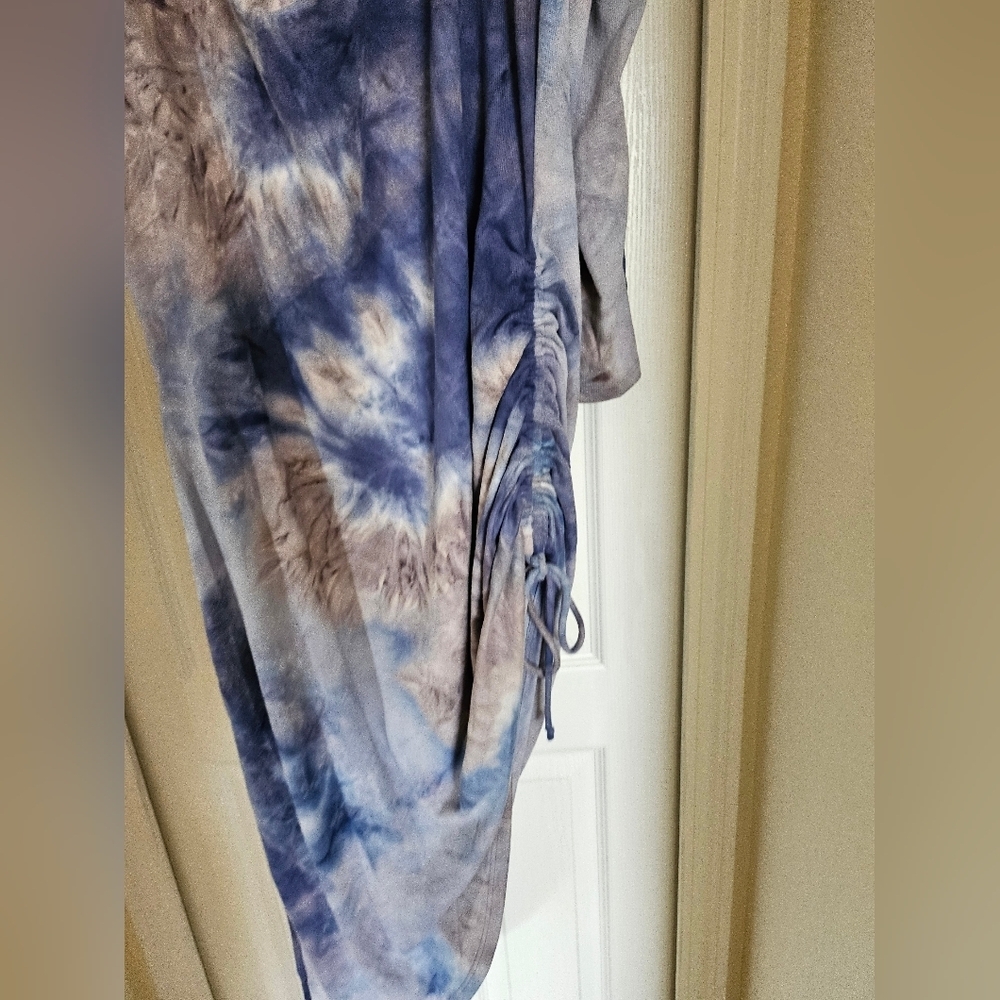 Follow Me Apparel Dress 3X Blue Purple Tie Dye Ruched Side Long Sleeve Dress - Picture 12 of 13